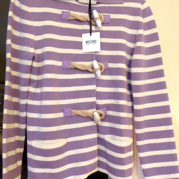 Moschino Cheap and Chic Ladies Lilac Cream Striped Knit Sweater Jacket USA SZ 10 - Picture 5 of 16